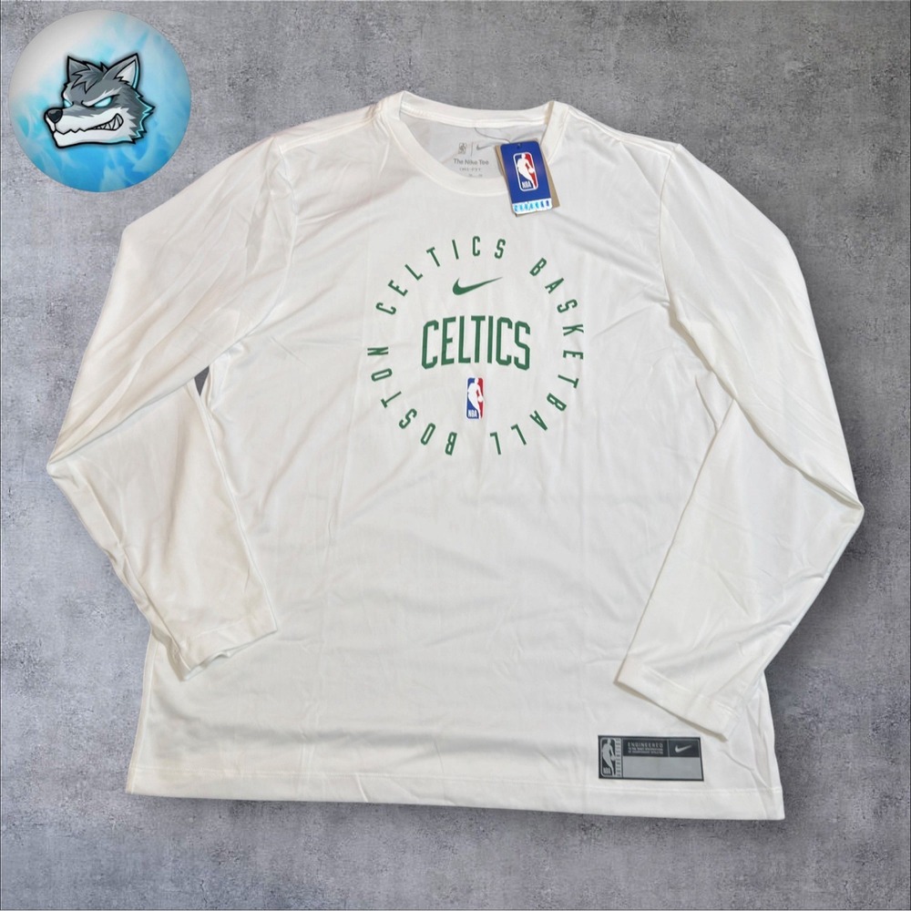 Nike Boston Celtics Team Issued Long Sleeve Shooting Shirt White Green XL HF1728